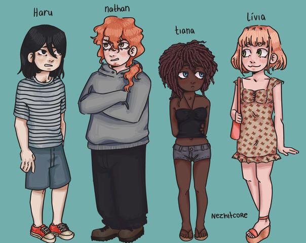 haru, nathan, tiana and livia full-body